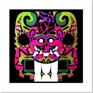 smile panther in el salvador codex style ecopop cat design wallpaper tribal art Posters and Art